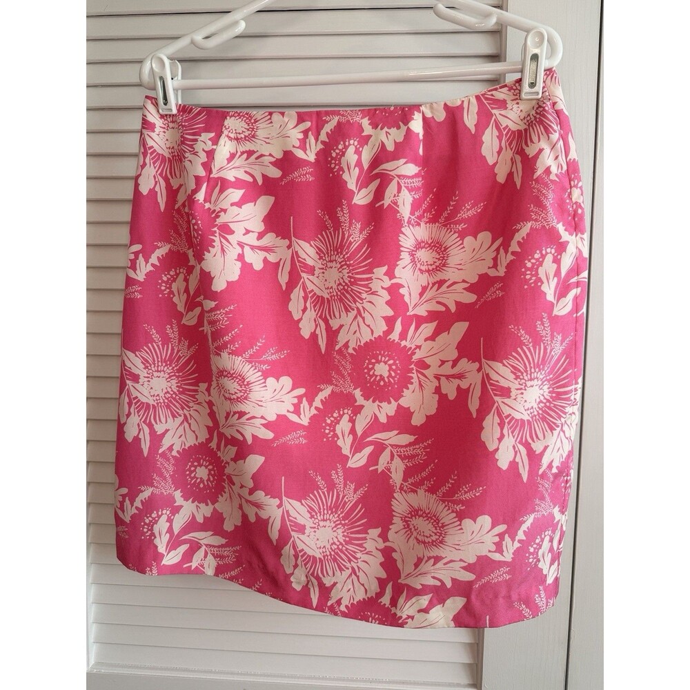 Sunny Leigh Pink Floral Silk Blend A Line Skirt Size 14 Tropical Preppy